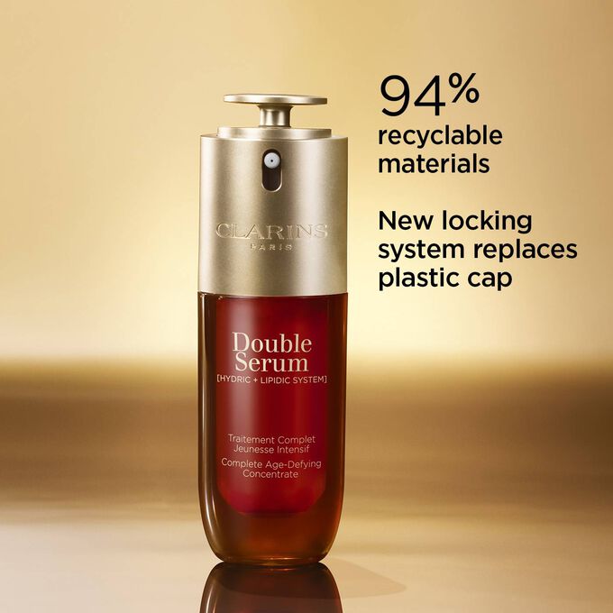 packshot of the Double Serum to describe its recyclable materials